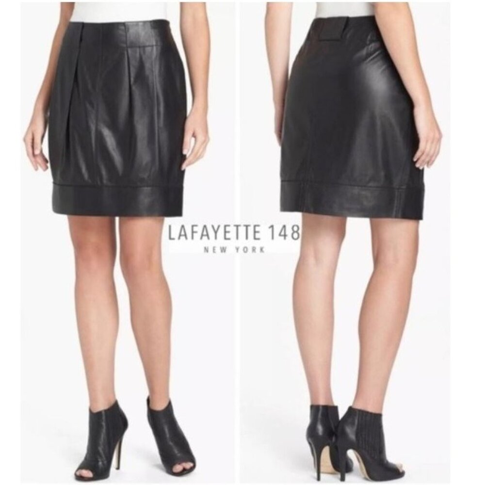 Lafayette 148 New York Black Leather Mini Skirt